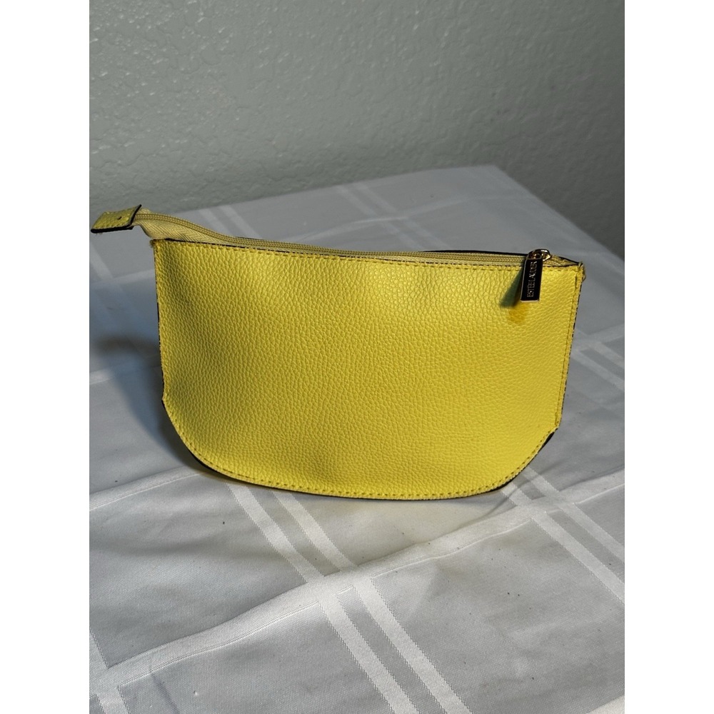 Estee Lauder Yellow Cosmetic Zip Pouch Faux Leather Makeup Bag 9"x5" Excellent!
